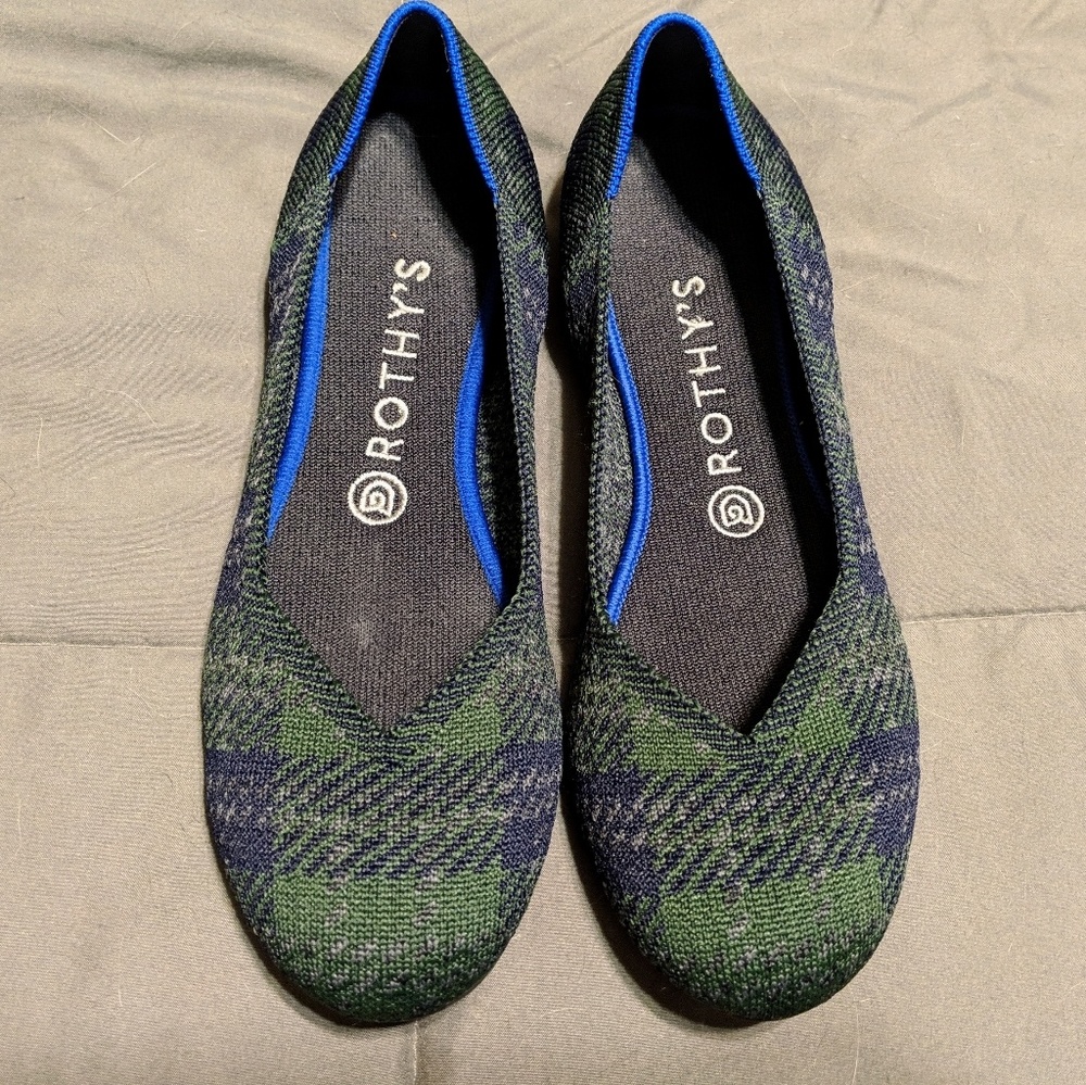 Rothy's Blue and Green Tartan Plaid Size 8.5